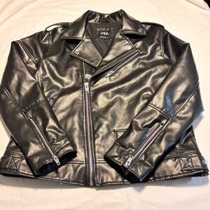 Zara Men's Shiny Black Biker Jacket
